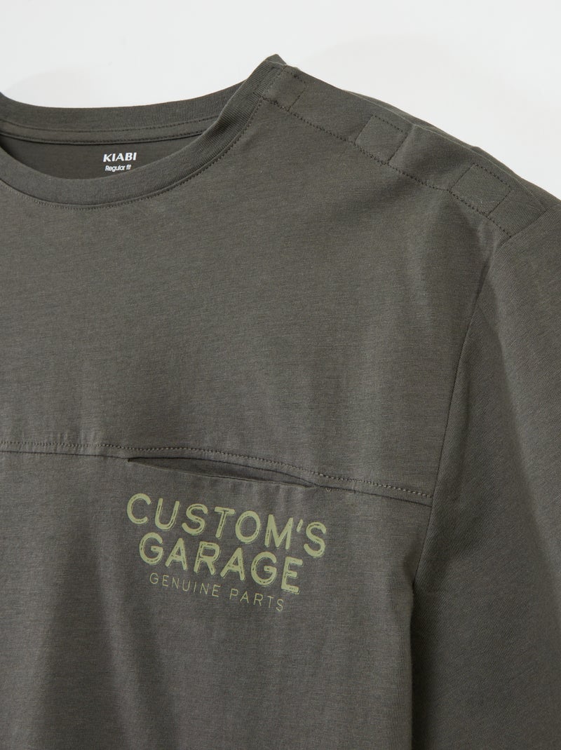 T-shirt de manga curta estampada - coleção fácil de vestir Caqui - Kiabi