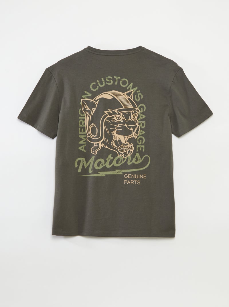 T-shirt de manga curta estampada - coleção fácil de vestir Caqui - Kiabi