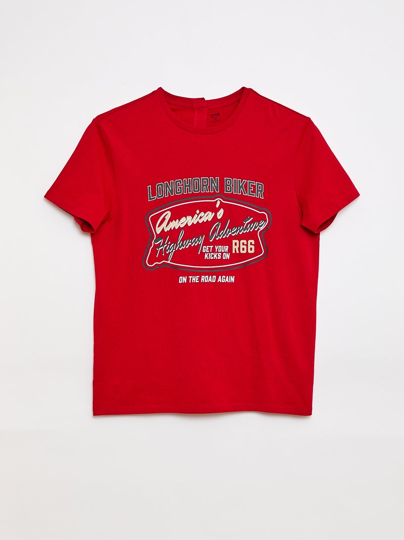 T-shirt de manga curta estampada - Fácil de Vestir Vermelho - Kiabi