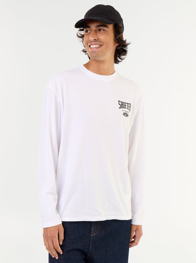 T-shirt de manga curta estampada à frente e atrás Branco - Kiabi