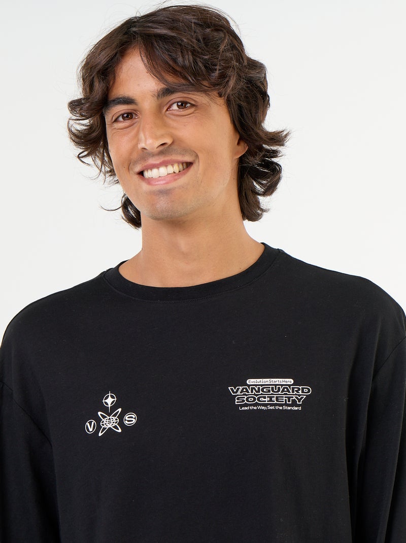 T-shirt de manga curta estampada à frente e atrás Preto - Kiabi