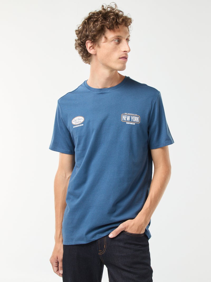 T-shirt de manga curta estampada Azul - Kiabi