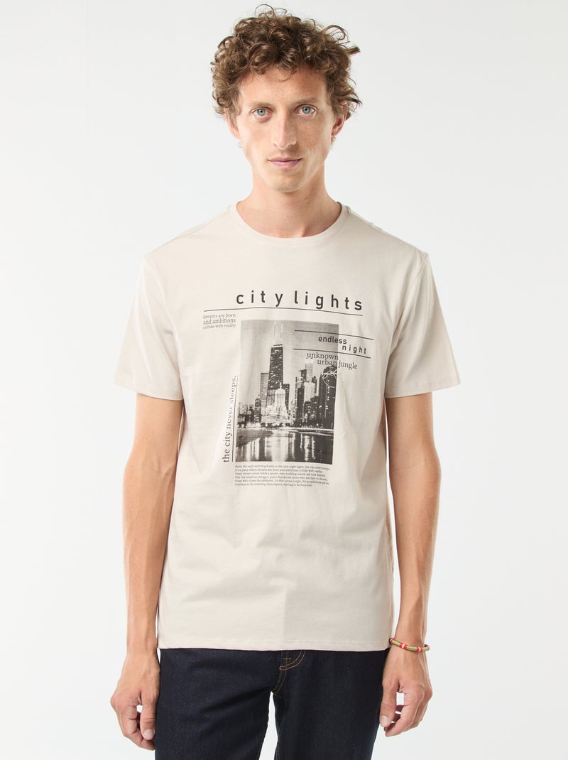 T-shirt de manga curta estampada Bege - Kiabi