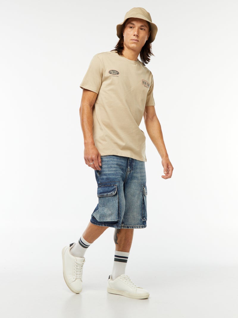 T-shirt de manga curta estampada Bege - Kiabi