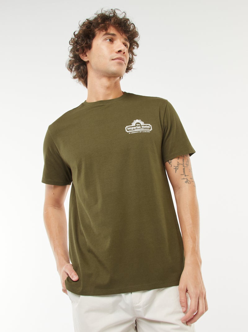T-shirt de manga curta estampada Caqui - Kiabi