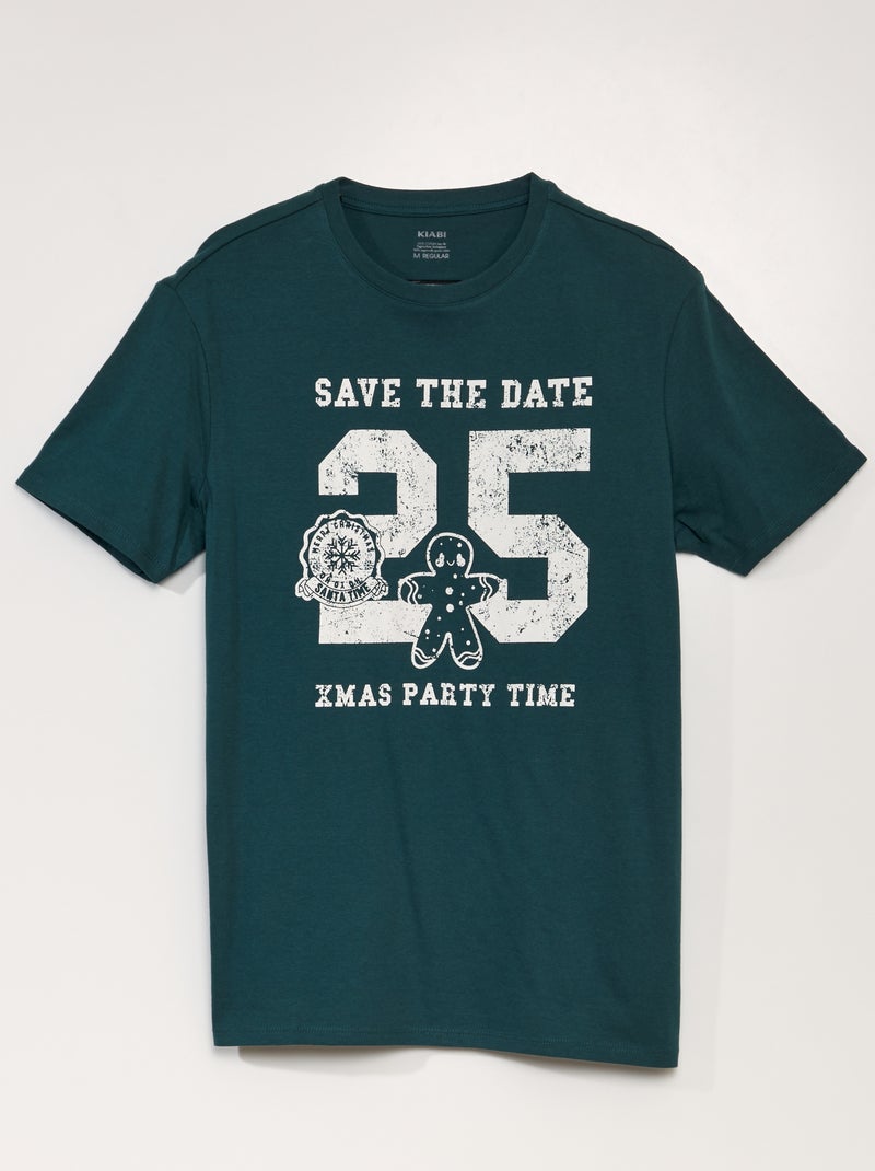 T-shirt de manga curta estampada 'Natal' VERDE - Kiabi