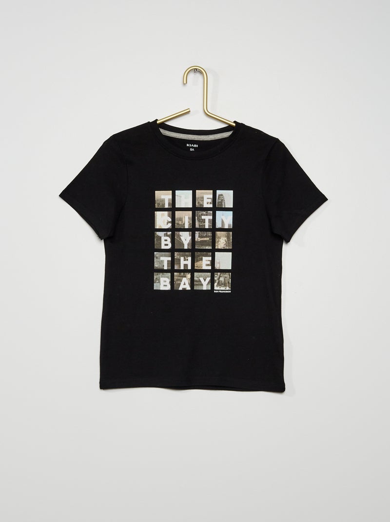 T-shirt de manga curta estampada PRETO - Kiabi