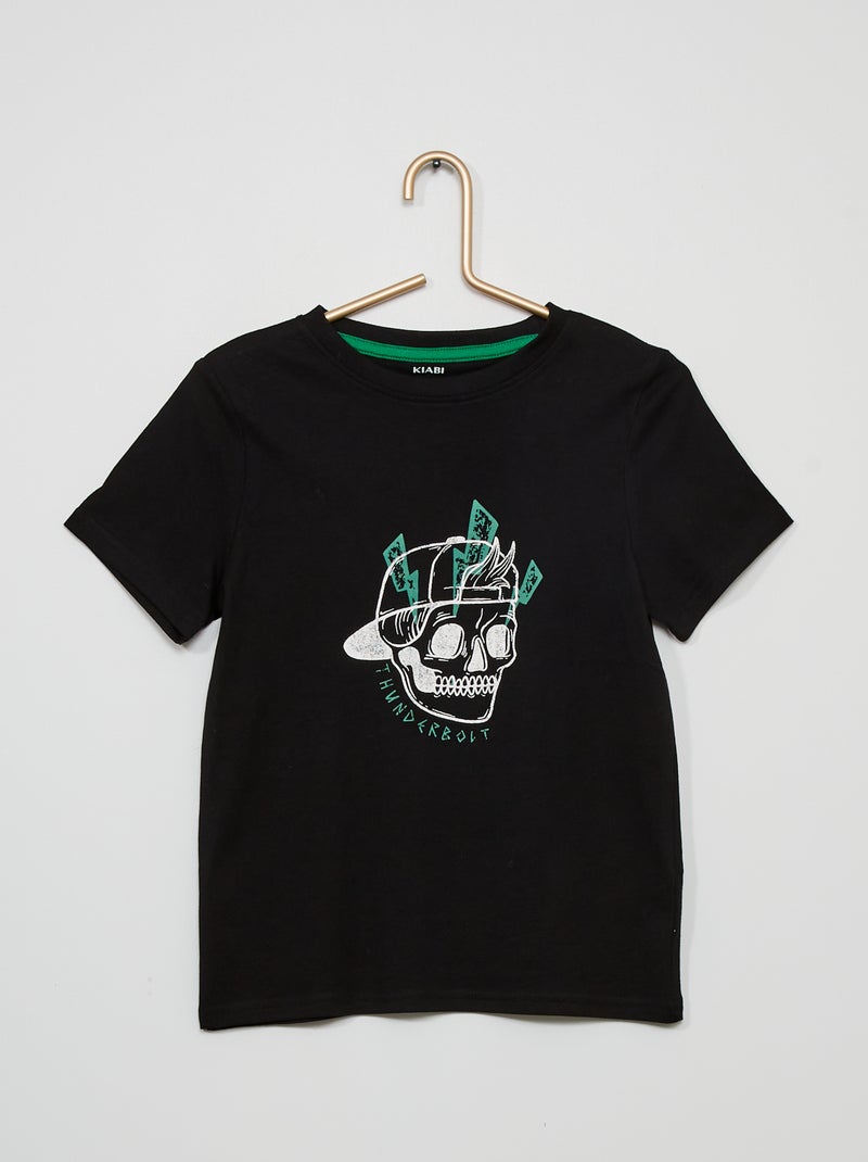 T-shirt de manga curta estampada PRETO - Kiabi