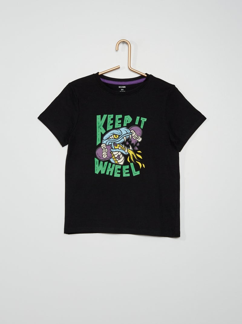 T-shirt de manga curta estampada PRETO - Kiabi