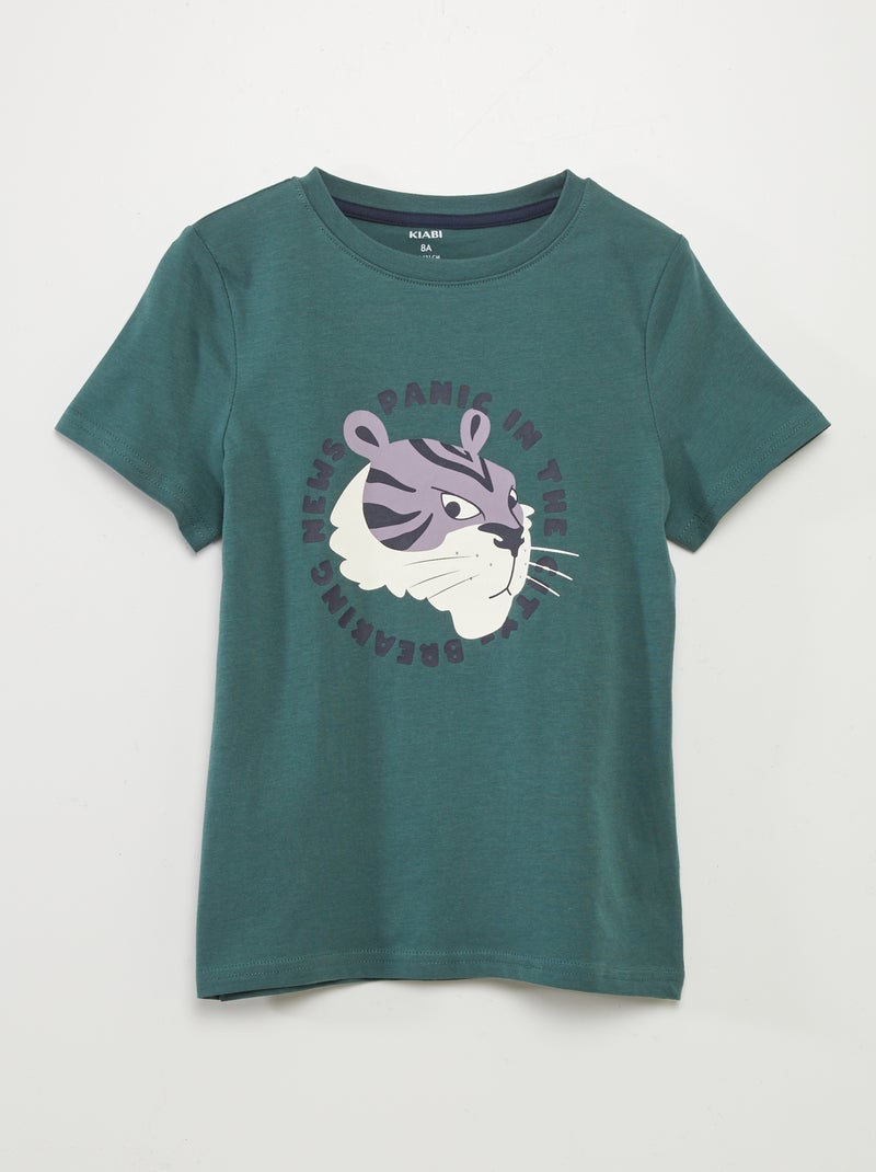T-shirt de manga curta estampada VERDE - Kiabi