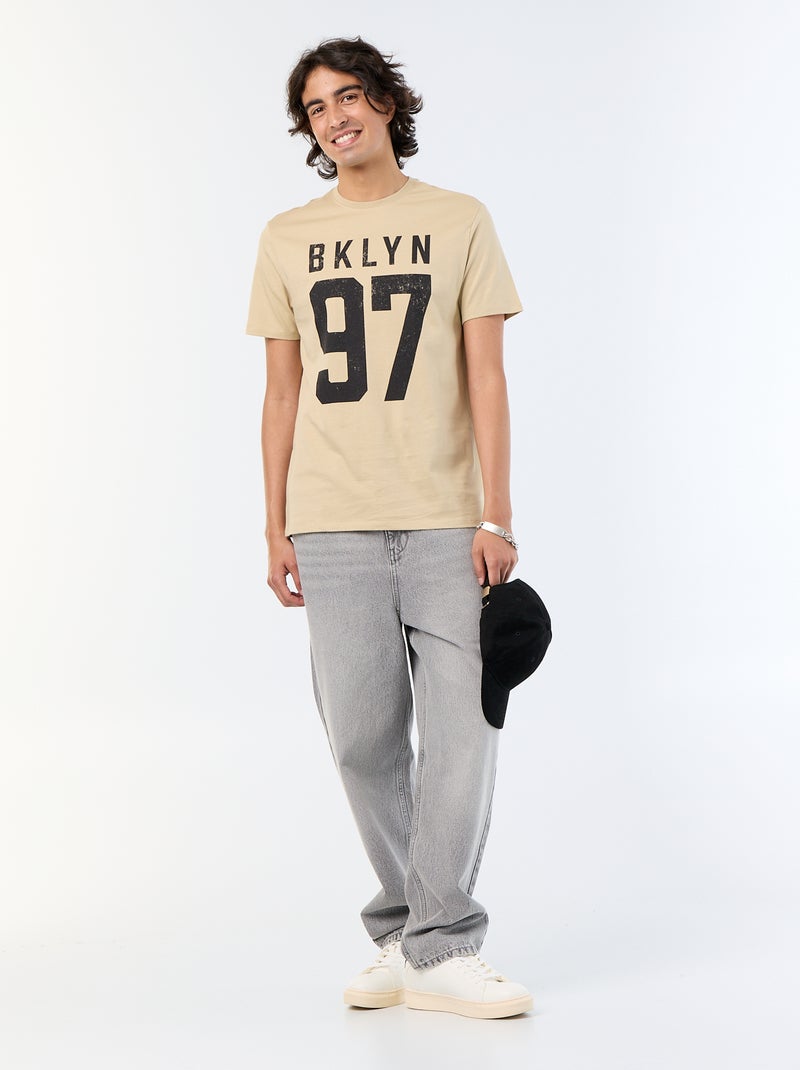 T-shirt de manga curta estampado Bege - Kiabi