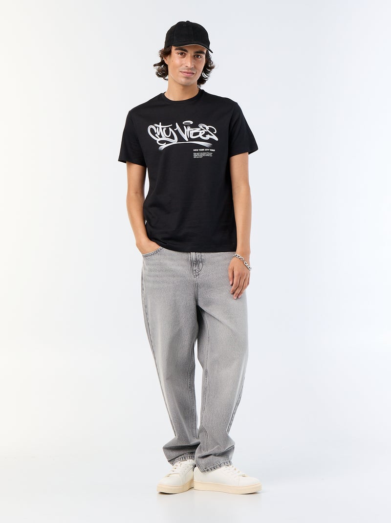 T-shirt de manga curta estampado Preto - Kiabi