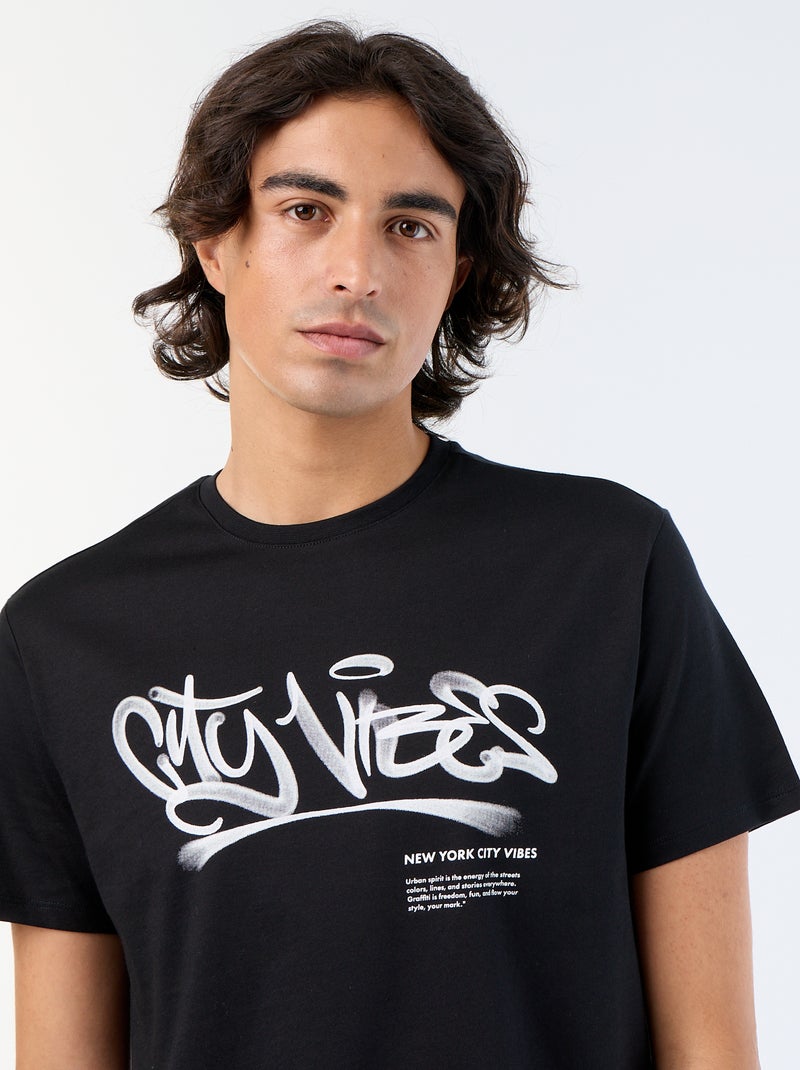 T-shirt de manga curta estampado Preto - Kiabi