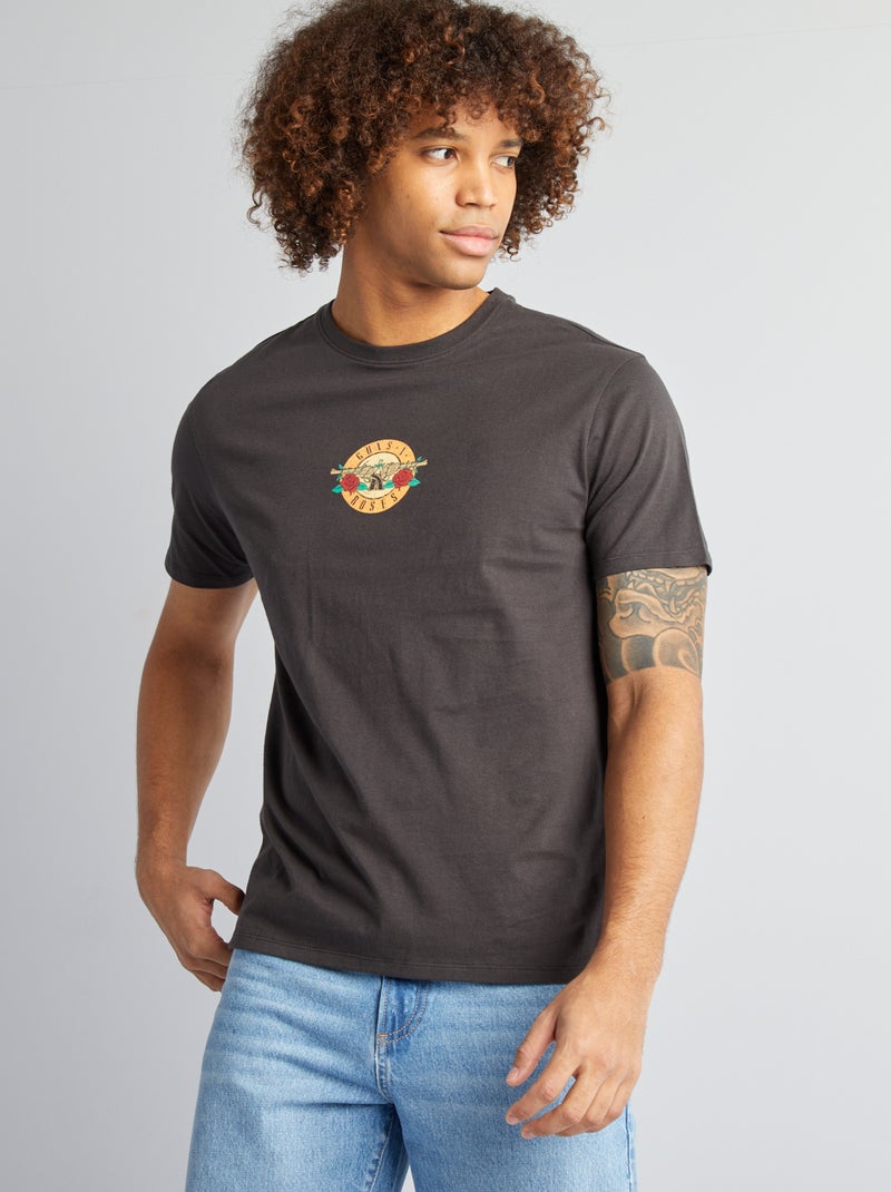 T-shirt de manga curta 'Guns and Roses' Preto - Kiabi