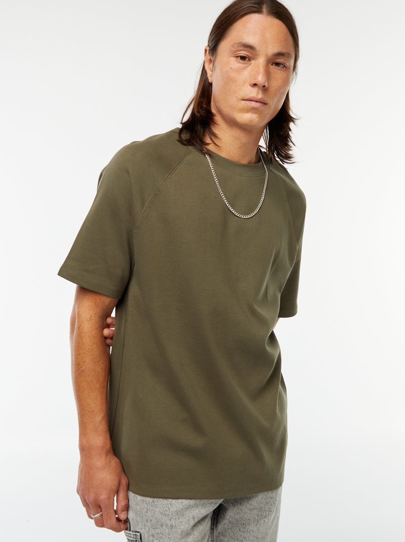 T-shirt de manga curta lisa comfort fit Caqui - Kiabi