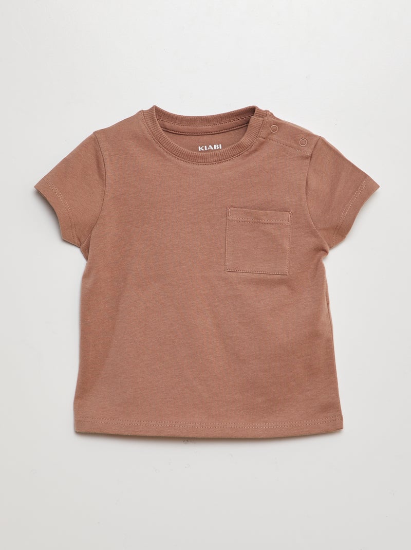 T-shirt de manga curta liso CASTANHO - Kiabi