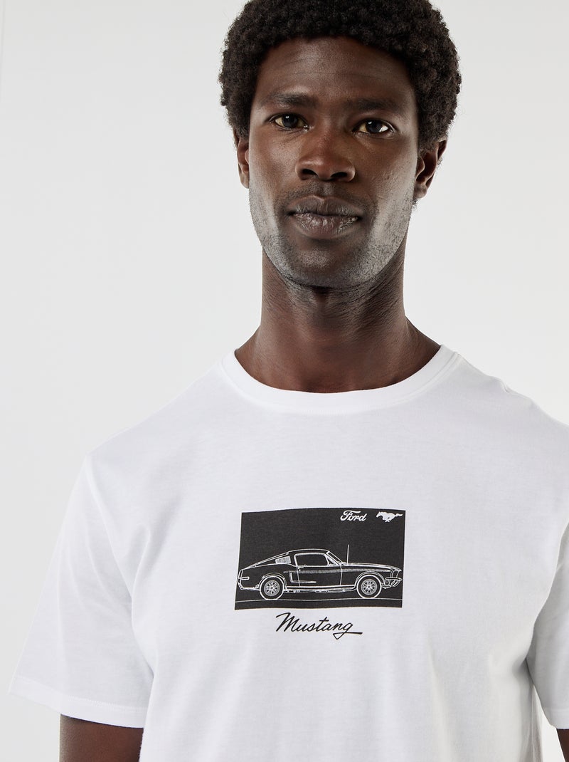 T-shirt de manga curta 'Mustang' Branco - Kiabi