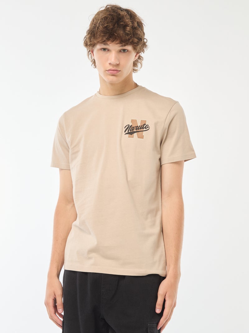 T-shirt de manga curta 'Naruto' com estampado frente/verso bege - Kiabi