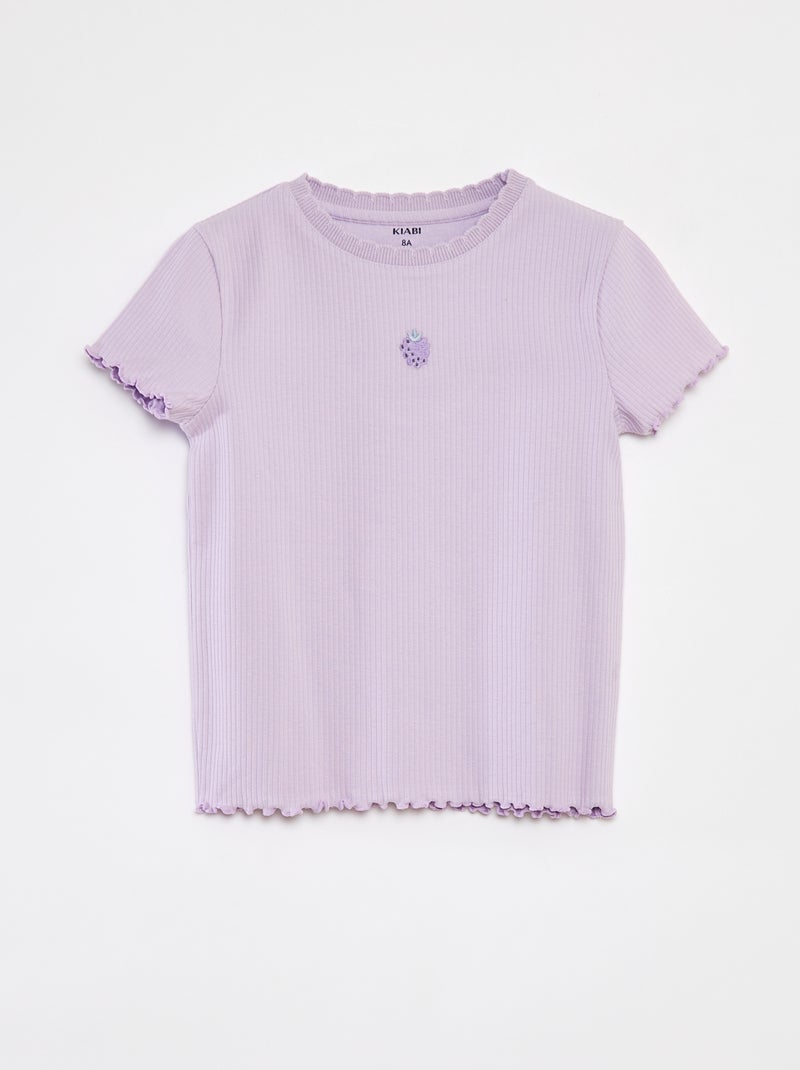 T-shirt de manga curta nervurada com bordos ondulados VIOLETA - Kiabi