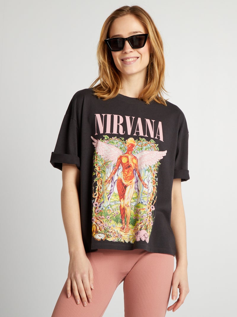 T-shirt de manga curta 'Nirvana' PRETO - Kiabi