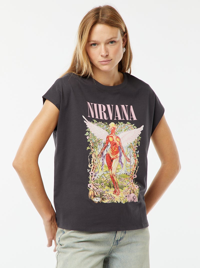 T-shirt de manga curta 'Nirvana' PRETO - Kiabi