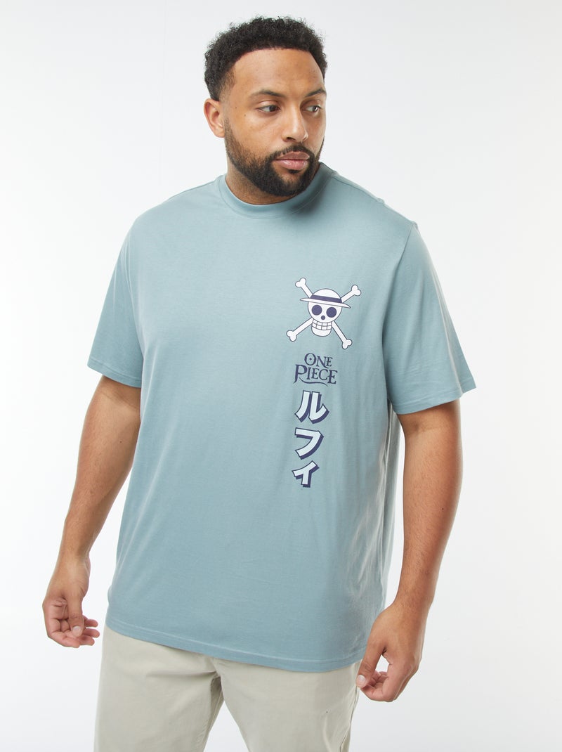 T-shirt de manga curta 'One Piece' com estampado frente e verso Azul - Kiabi