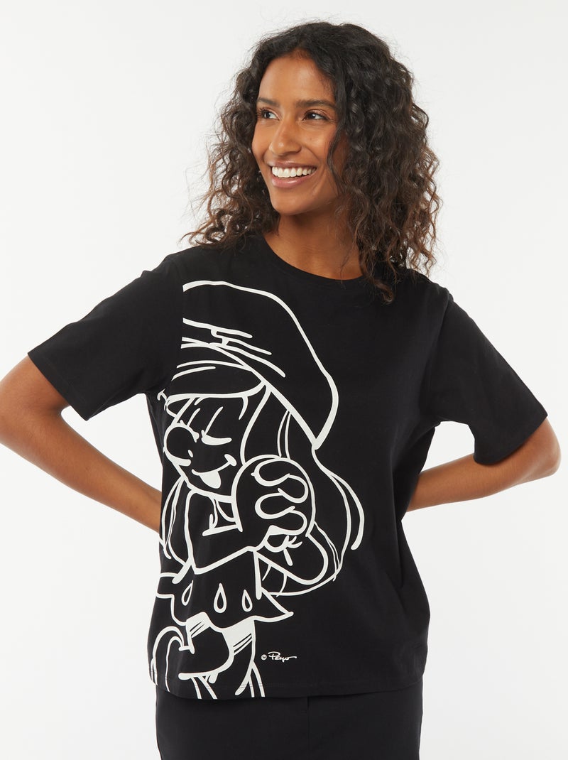 T-shirt de manga curta 'Os Smurfs' Preto - Kiabi