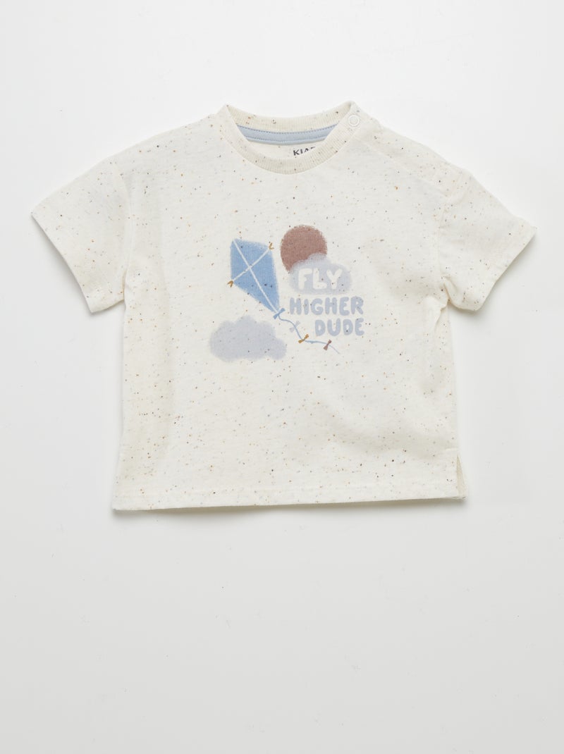T-shirt de manga curta pontilhada BRANCO - Kiabi