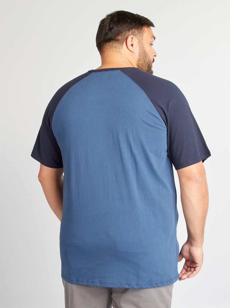 T-shirt de manga curta raglã com bolso frontal AZUL - Kiabi