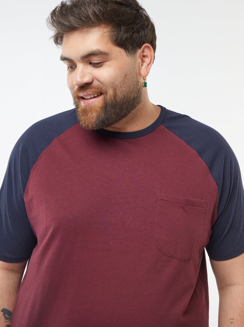 T-shirt de manga curta raglã com bolso frontal Azul - Kiabi