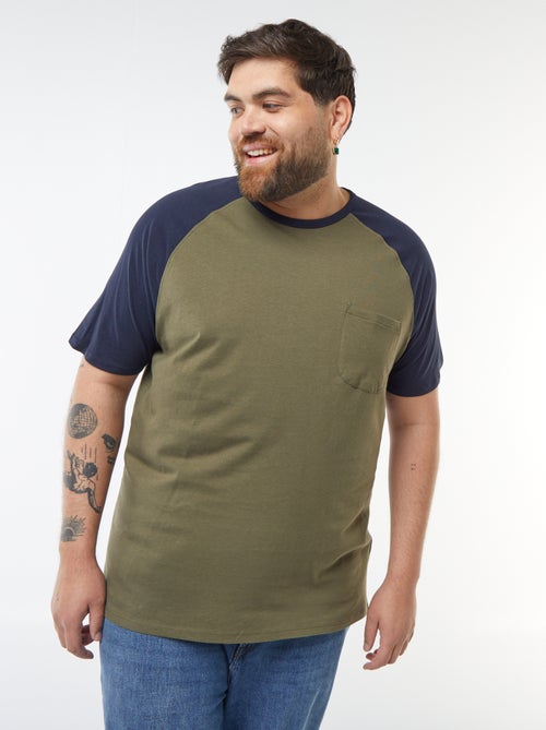 T-shirt de manga curta raglã com bolso frontal - Kiabi