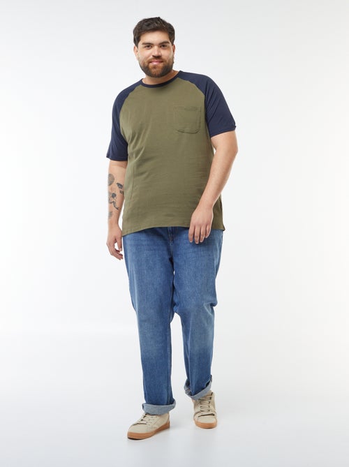 T-shirt de manga curta raglã com bolso frontal - Kiabi