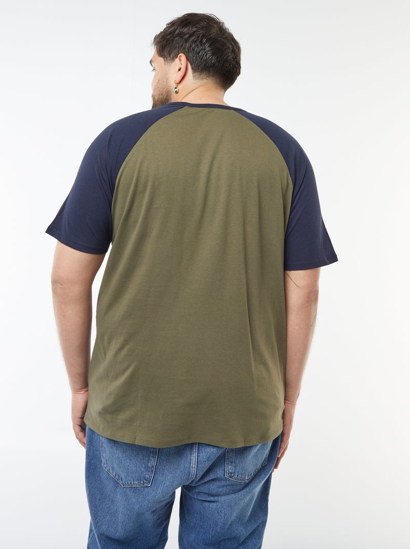 T-shirt de manga curta raglã com bolso frontal Caqui - Kiabi