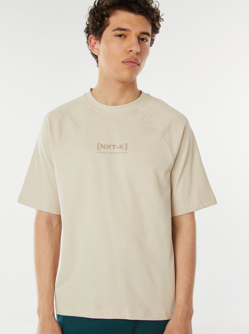 T-shirt de manga curta raglã com estampado Bege - Kiabi