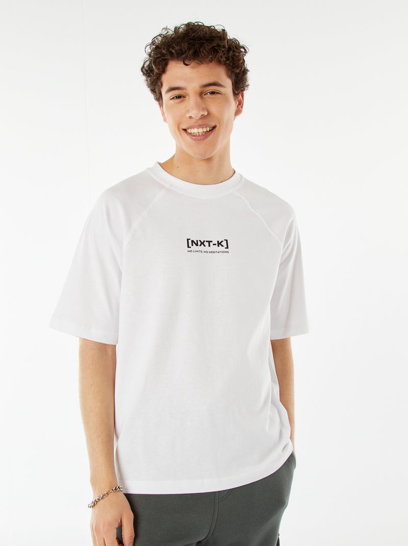T-shirt de manga curta raglã com estampado Branco - Kiabi