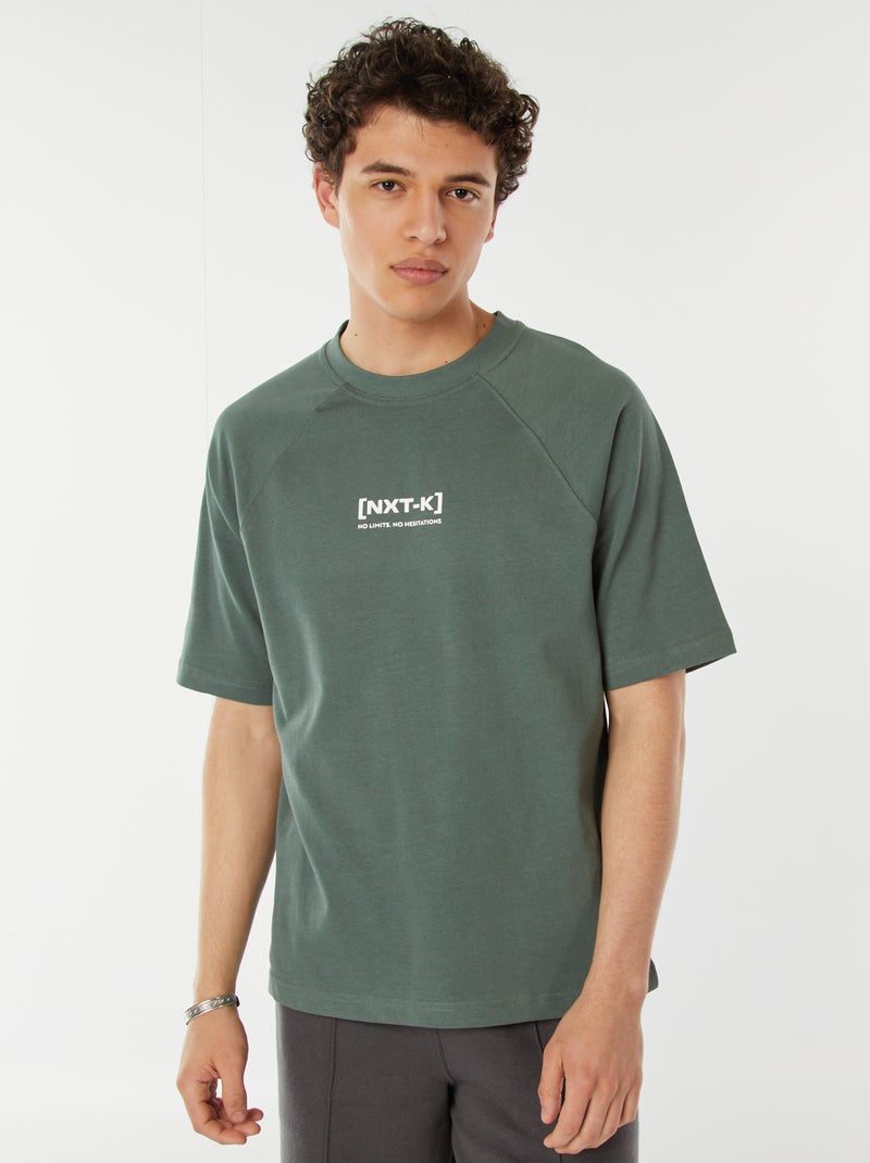 T-shirt de manga curta raglã com estampado Verde - Kiabi