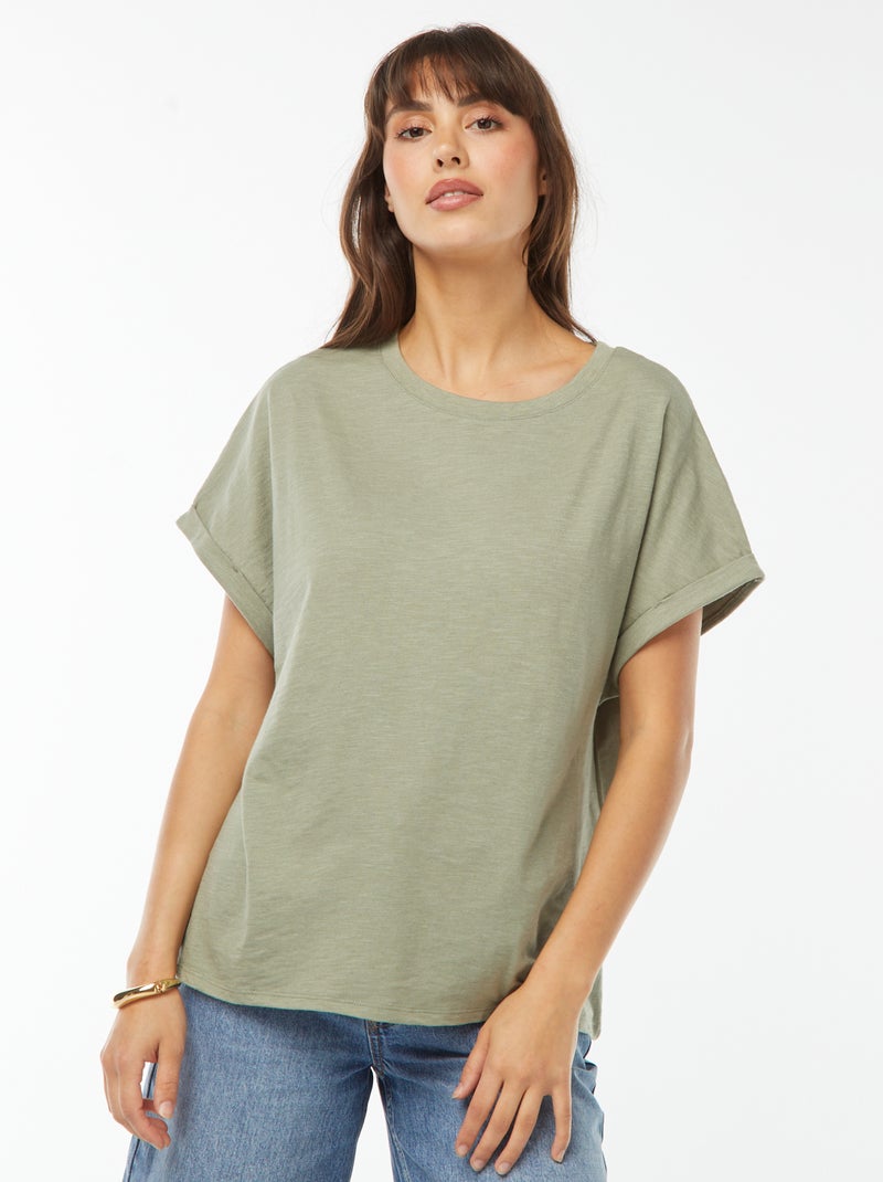 T-shirt de manga curta revirada Verde - Kiabi