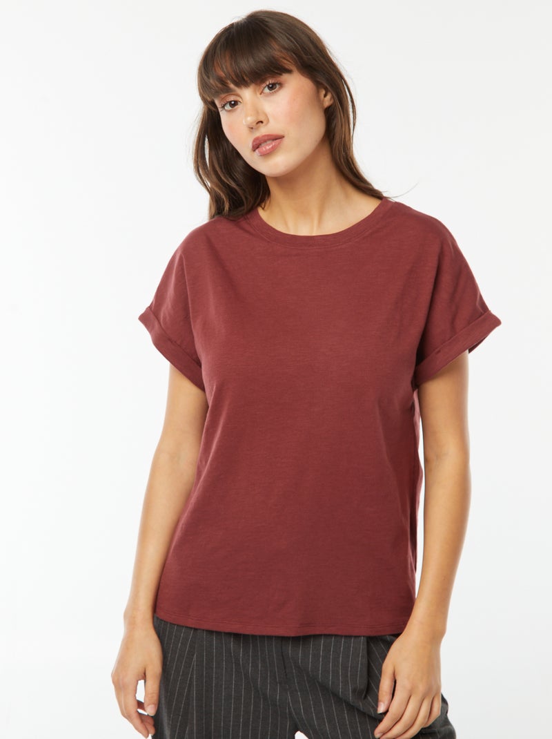 T-shirt de manga curta revirada Vermelho - Kiabi