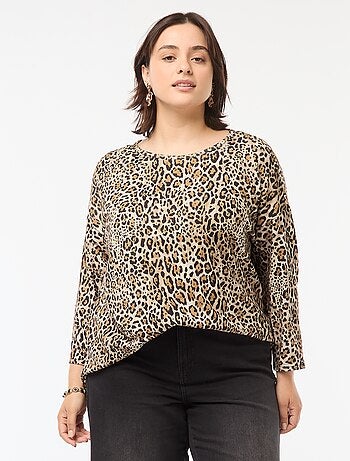 T-shirt de mangas 3/4 com estampado leopardo