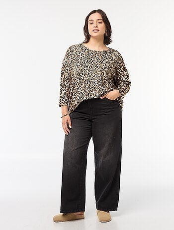 T-shirt de mangas 3/4 com estampado leopardo