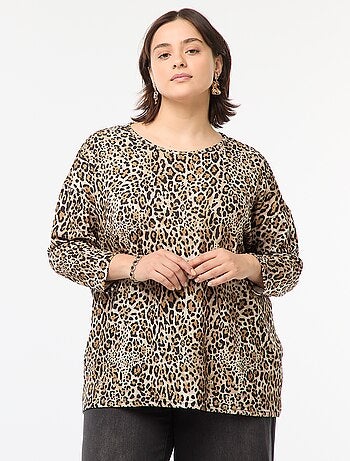 T-shirt de mangas 3/4 com estampado leopardo