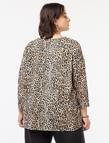 T-shirt de mangas 3/4 com estampado leopardo