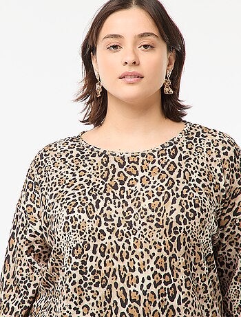 T-shirt de mangas 3/4 com estampado leopardo