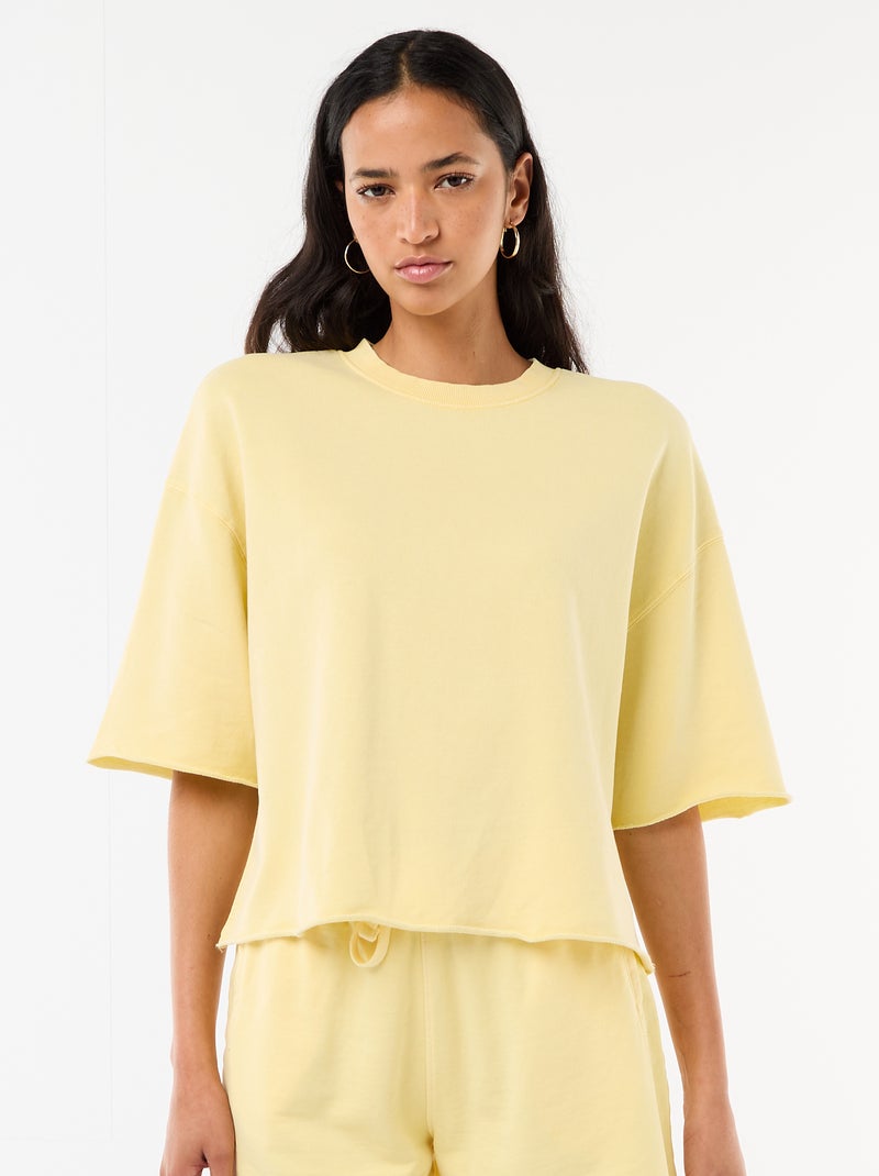 T-shirt de mangas 3/4 em French Terry Amarelo - Kiabi