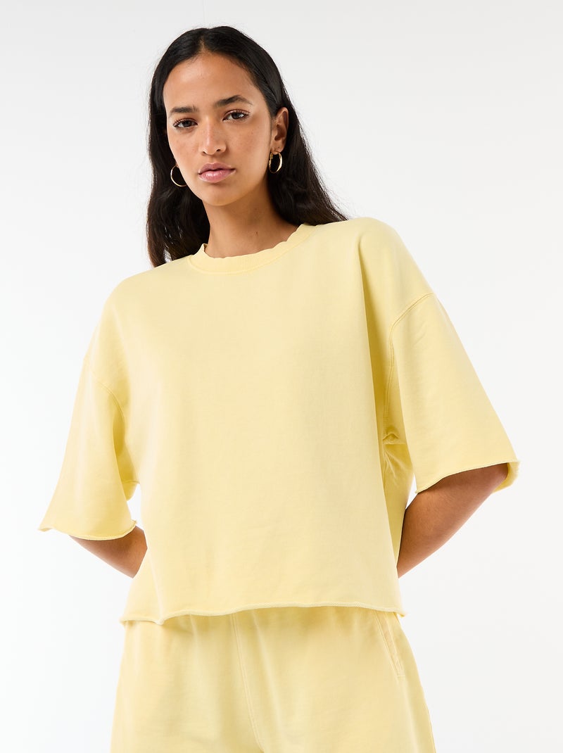T-shirt de mangas 3/4 em French Terry Amarelo - Kiabi
