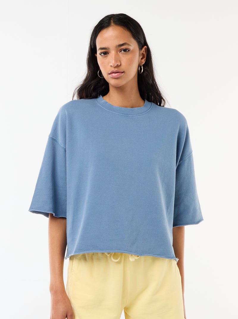 T-shirt de mangas 3/4 em French Terry Azul - Kiabi