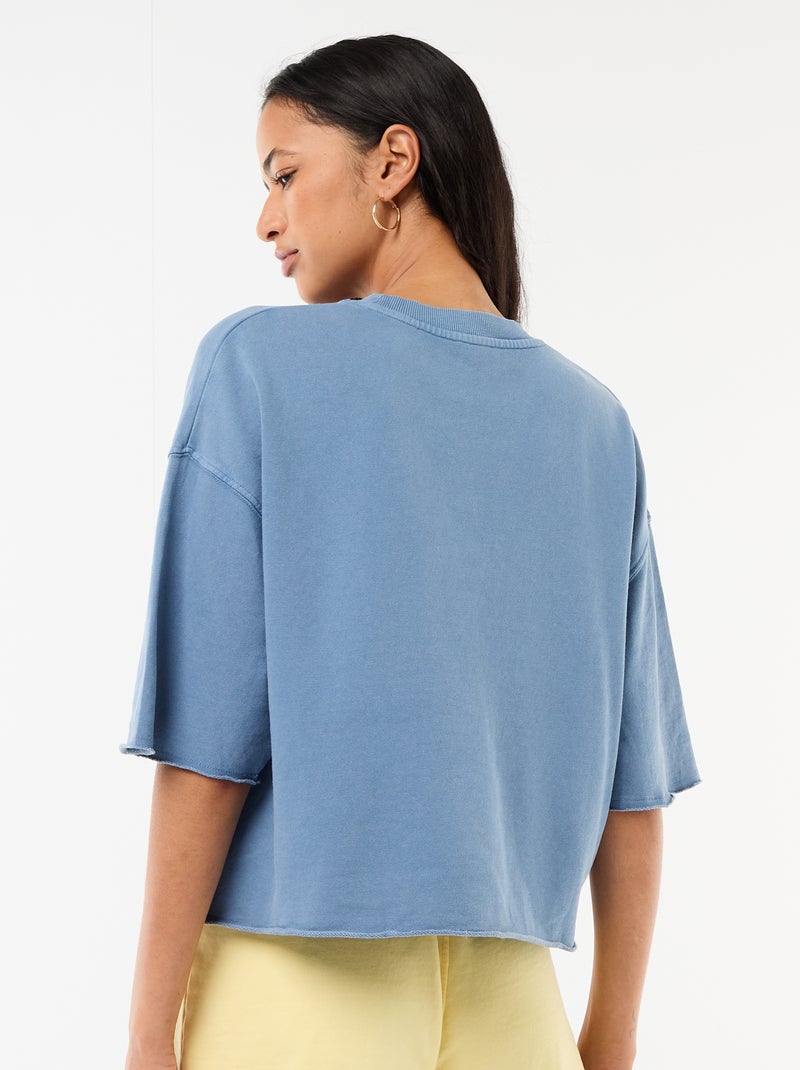 T-shirt de mangas 3/4 em French Terry Azul - Kiabi