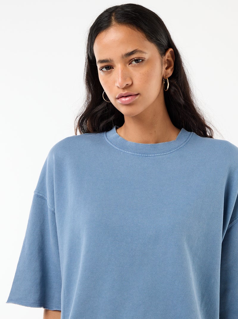 T-shirt de mangas 3/4 em French Terry Azul - Kiabi