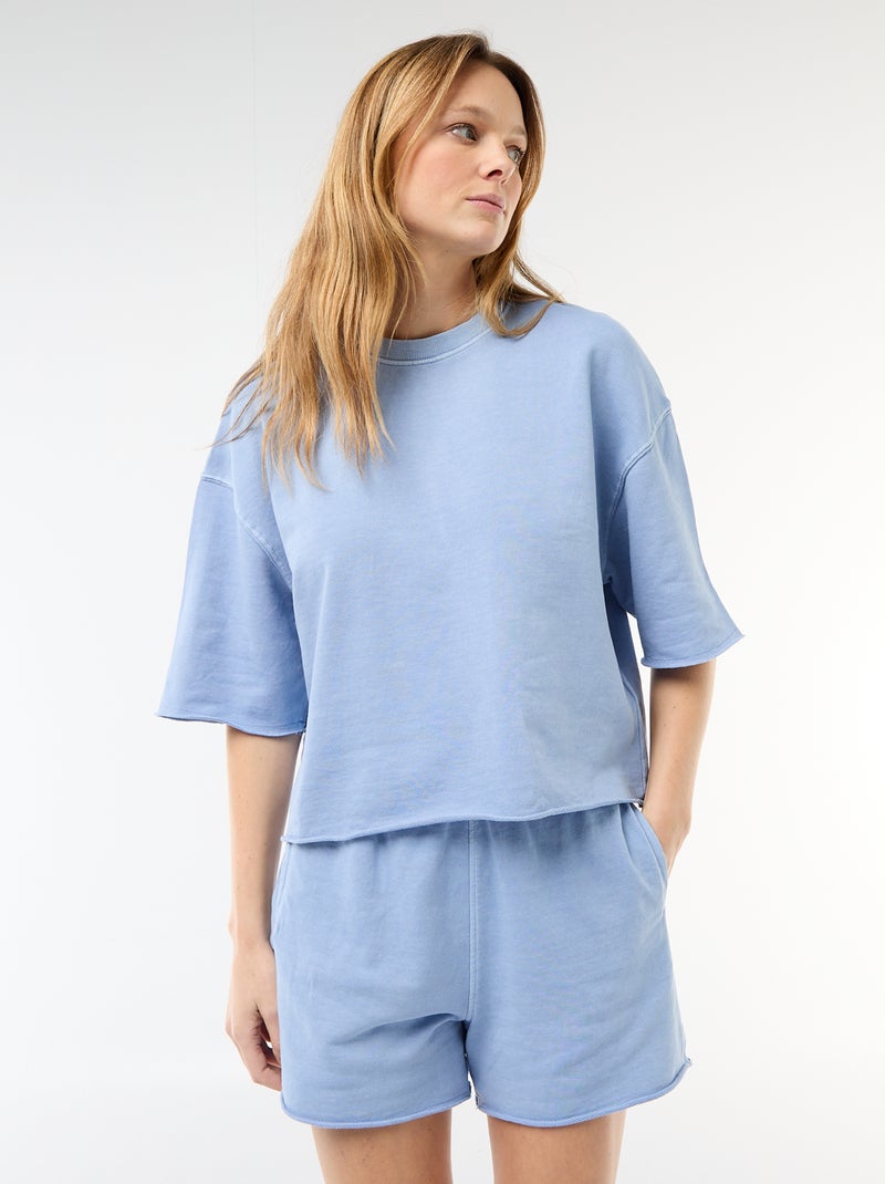 T-shirt de mangas 3/4 em French Terry Azul - Kiabi
