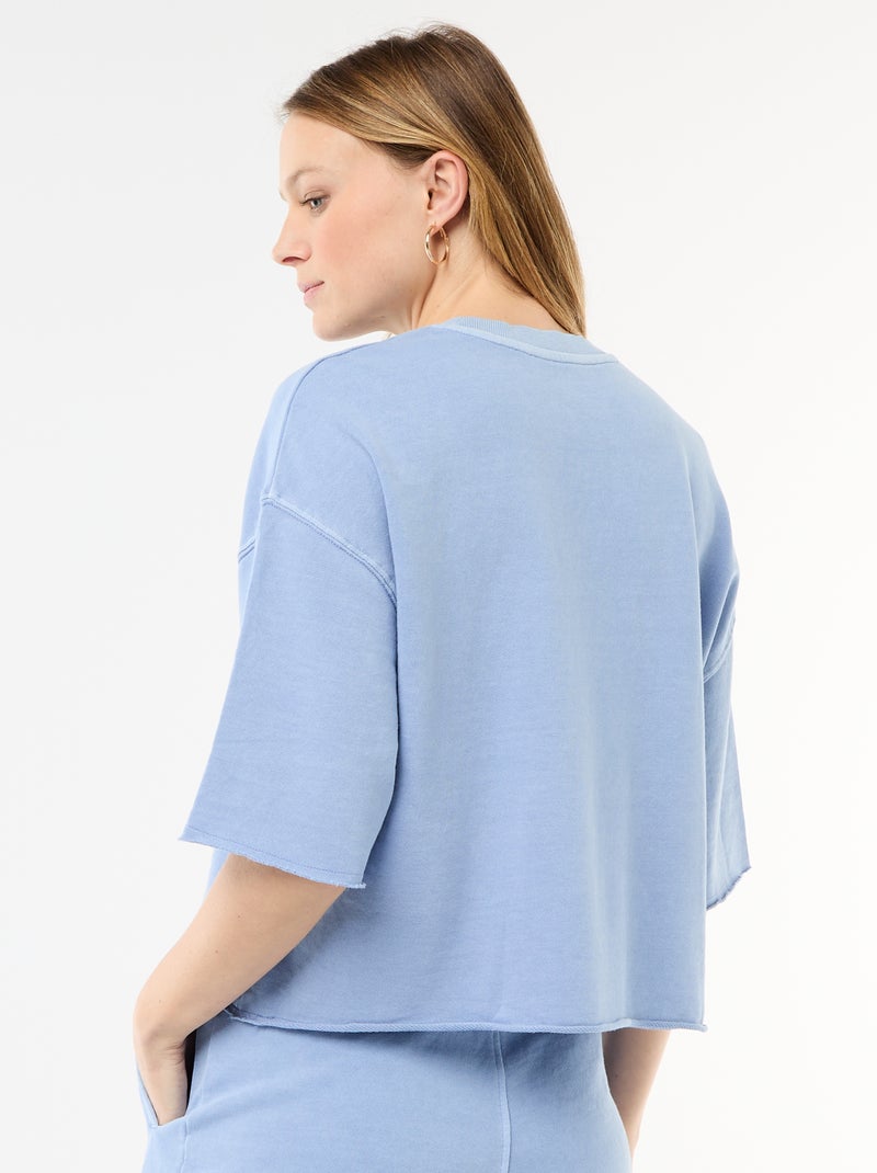 T-shirt de mangas 3/4 em French Terry Azul - Kiabi